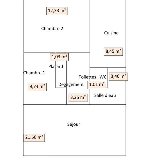 Appartement - 61 m² - 3 pièces