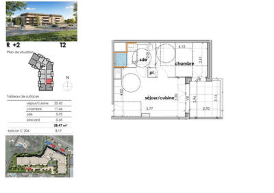 Appartement - 38 m² - 2 pièces