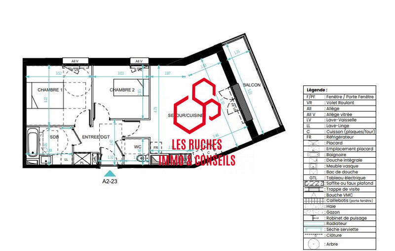 Appartement - 58 m² - 3 pièces