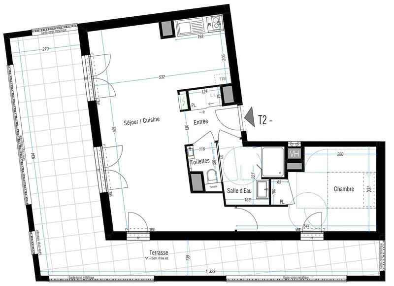 Appartement - 57 m² - 2 pièces