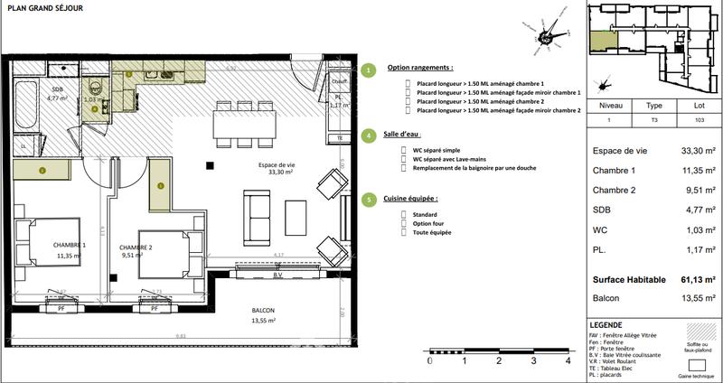 Appartement - 61 m² - 3 pièces