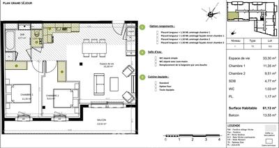 Appartement - 61 m² - 3 pièces
