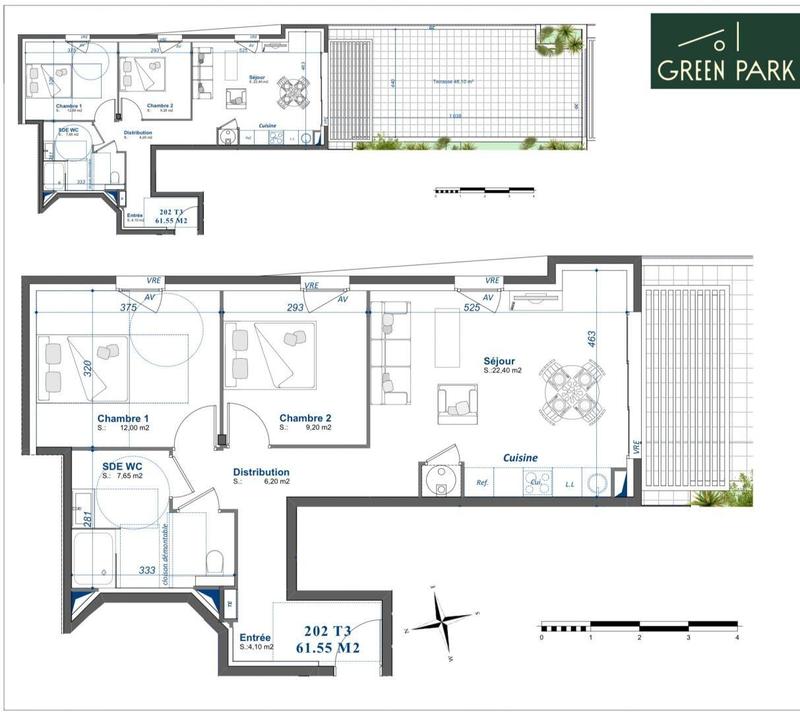 Appartement - 61 m² - 3 pièces