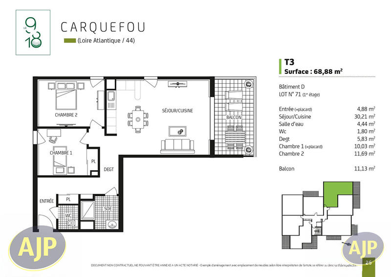 Appartement - 69 m² - 3 pièces