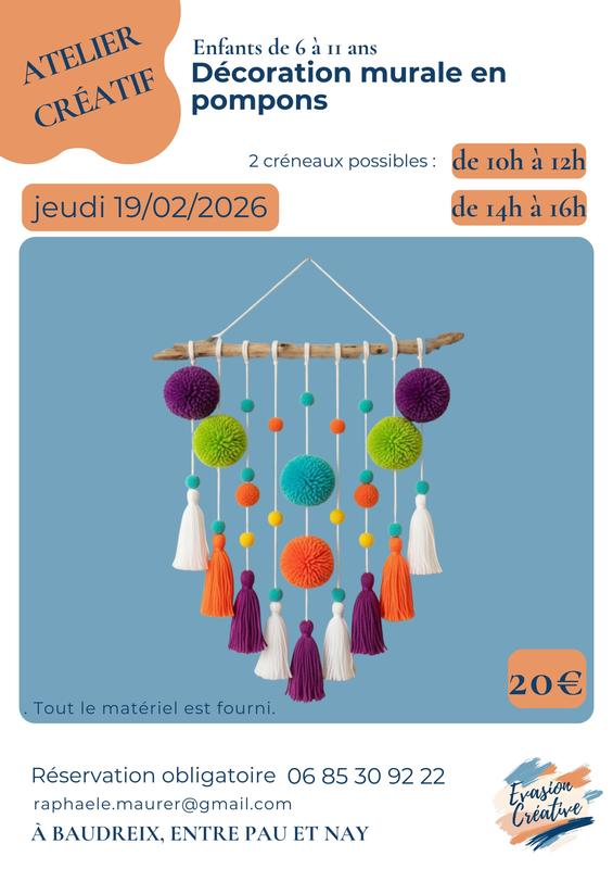 Atelier créatif : "Décoration murale en pompons" à Baudreix