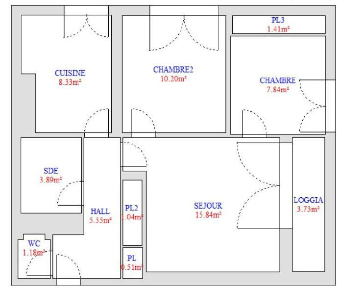 Appartement - 56 m² - 3 pièces