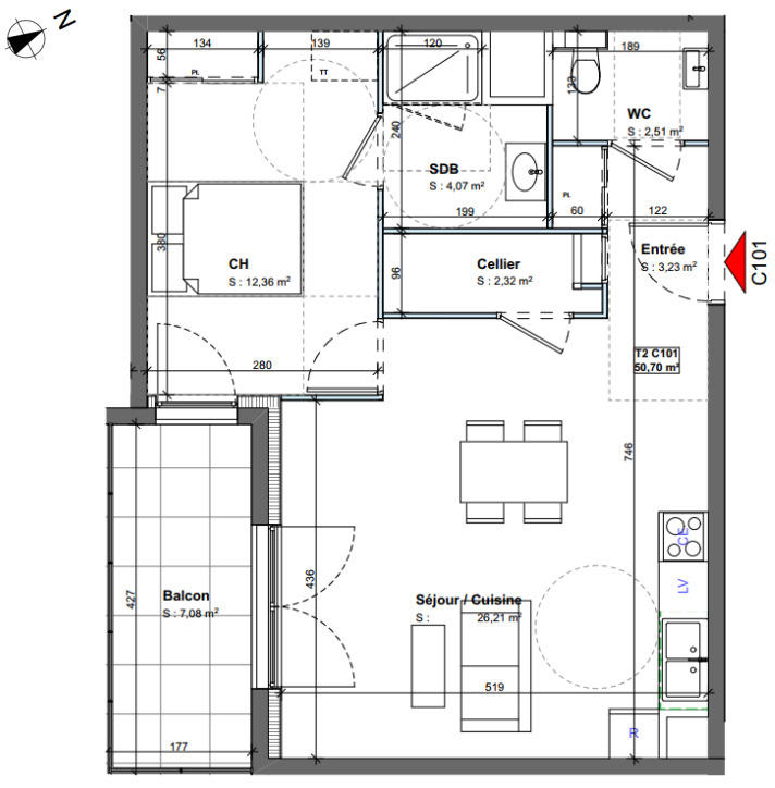 Appartement - 50 m² - 2 pièces