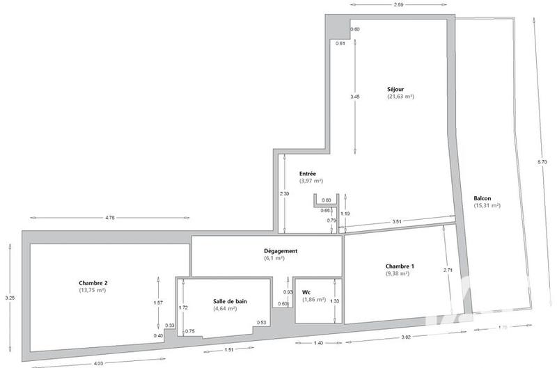 Appartement - 61 m² - 3 pièces