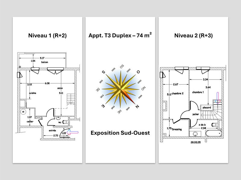 Appartement - 74 m² - 3 pièces