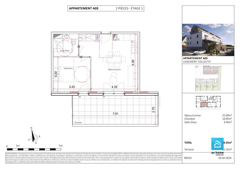 Appartement - 40 m² - 2 pièces