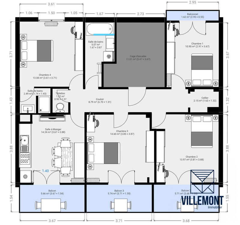 Appartement - 87 m² - 5 pièces