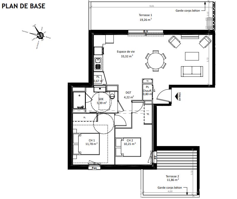 Appartement - 66 m² - 3 pièces