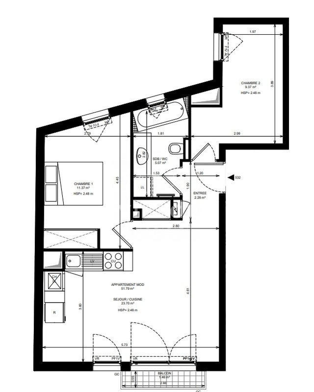 Appartement - 52 m² - 3 pièces