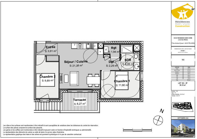 Appartement - 55 m² - 3 pièces