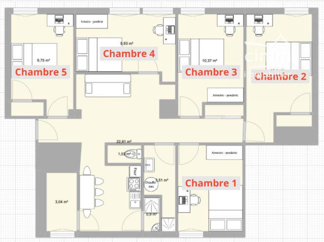 Appartement - 80 m² - 6 pièces
