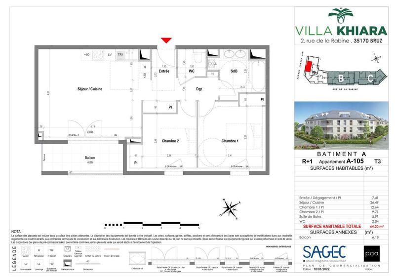 Appartement - 64 m² - 3 pièces