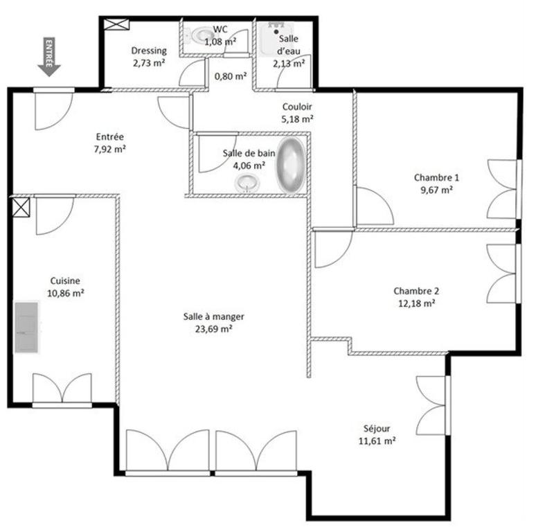 Appartement - 92 m² - 4 pièces
