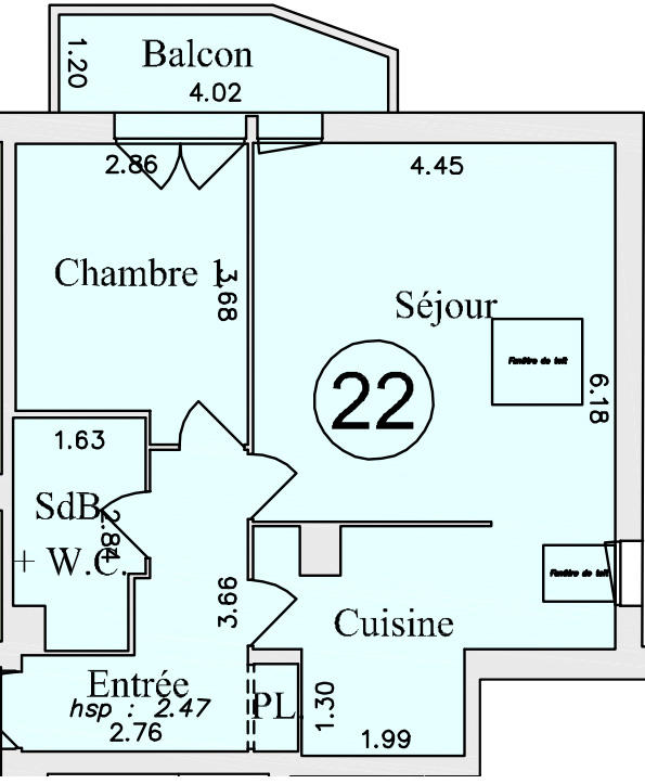 Appartement - 50 m² - 2 pièces