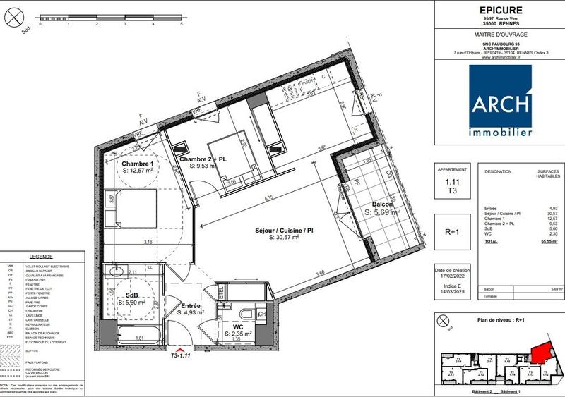 Appartement - 66 m² - 3 pièces