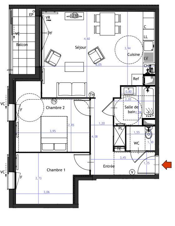 Appartement - 62 m² - 3 pièces