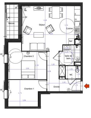 Appartement - 62 m² - 3 pièces