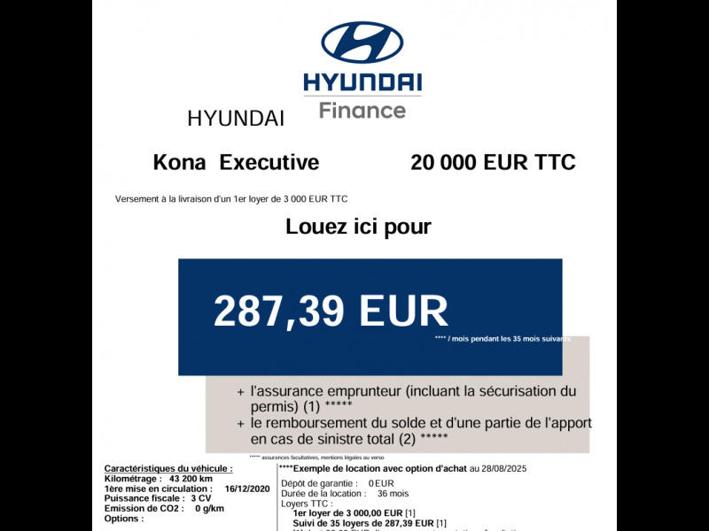 Hyundai Kona Electrique 64 kWh - 204 ch Executive