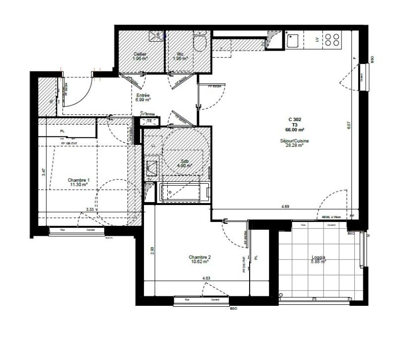 Appartement - 66 m² - 3 pièces