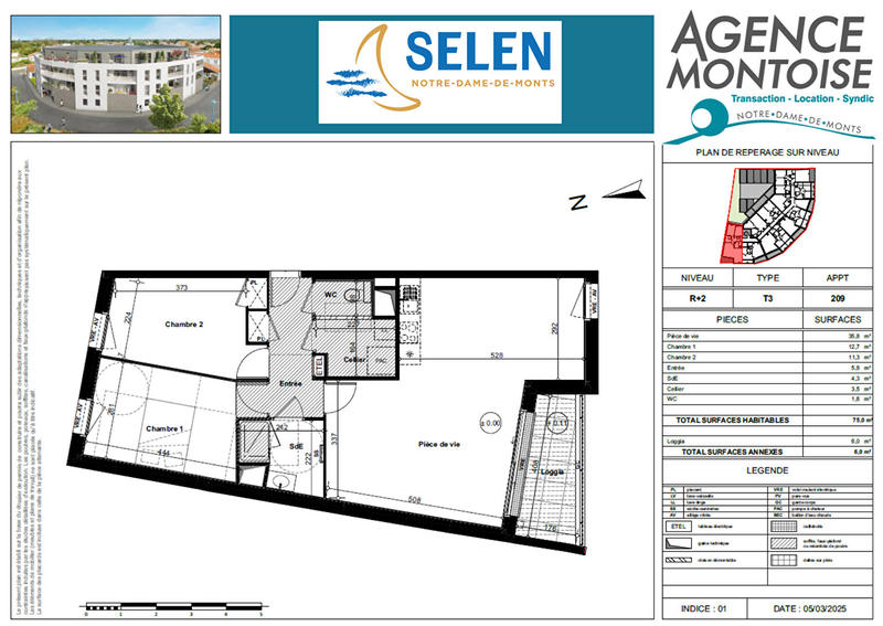 Appartement - 75 m² - 3 pièces