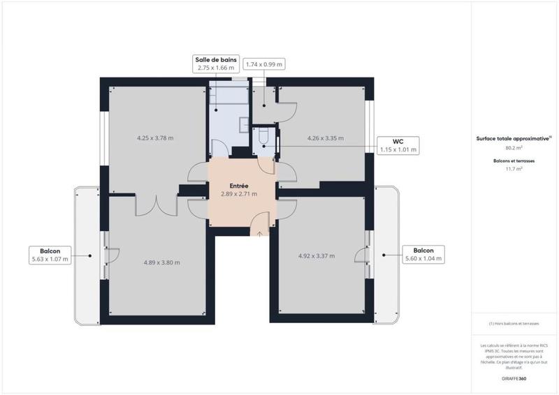 Appartement - 80 m² - 3 pièces