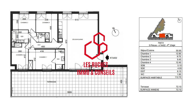 Appartement - 113 m² - 5 pièces