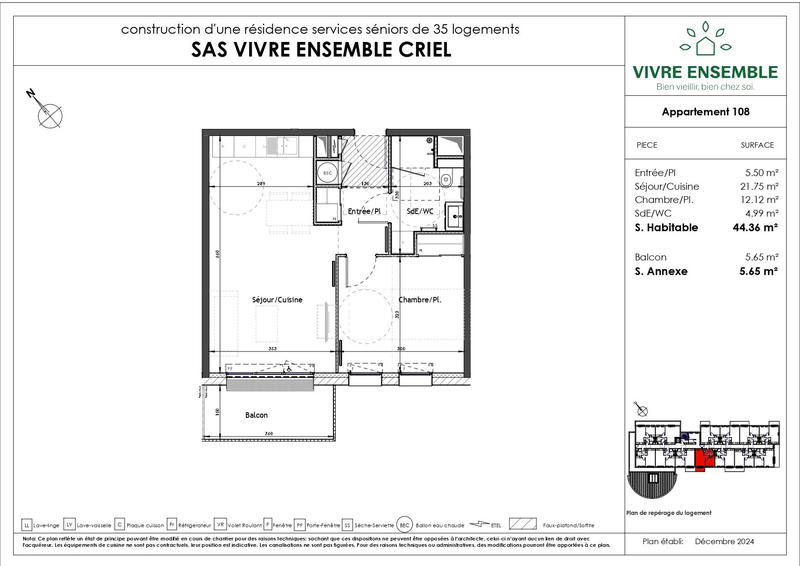 Appartement - 44 m² - 2 pièces