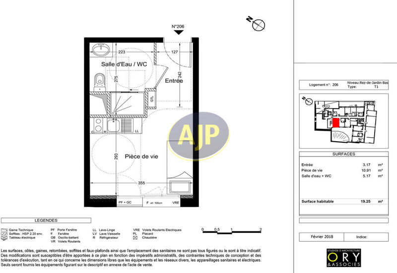 Appartement - 19 m² - 1 pièce