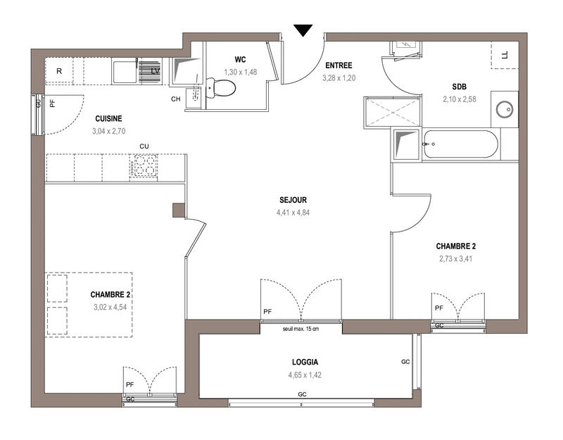 Appartement - 64 m² - 3 pièces