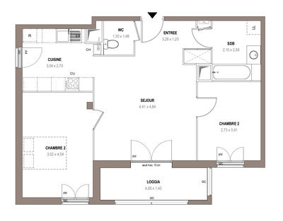 Appartement - 64 m² - 3 pièces