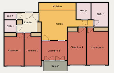 Chambre - 19 m² - 5 pièces