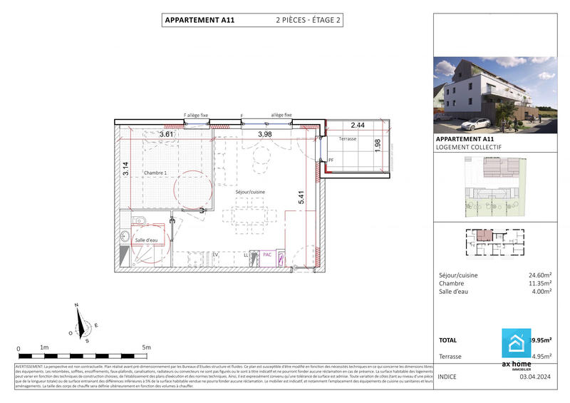 Appartement - 40 m² - 2 pièces