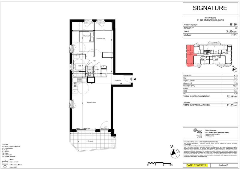 Appartement - 72 m² - 3 pièces