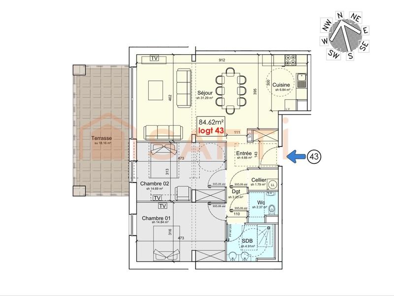 Appartement - 84 m² - 3 pièces