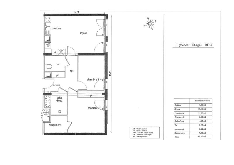 Appartement - 60 m² - 3 pièces