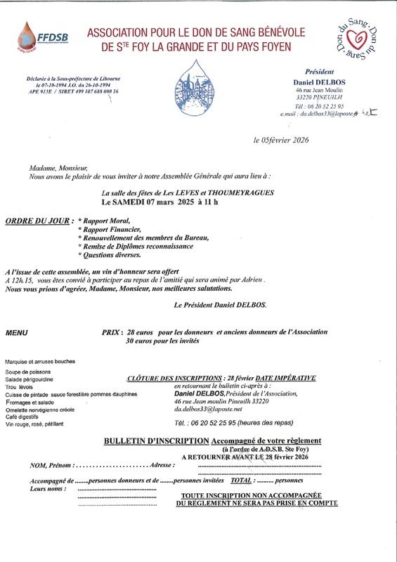 Assemblée générale de l'Association des Donneurs de sang bénévoles