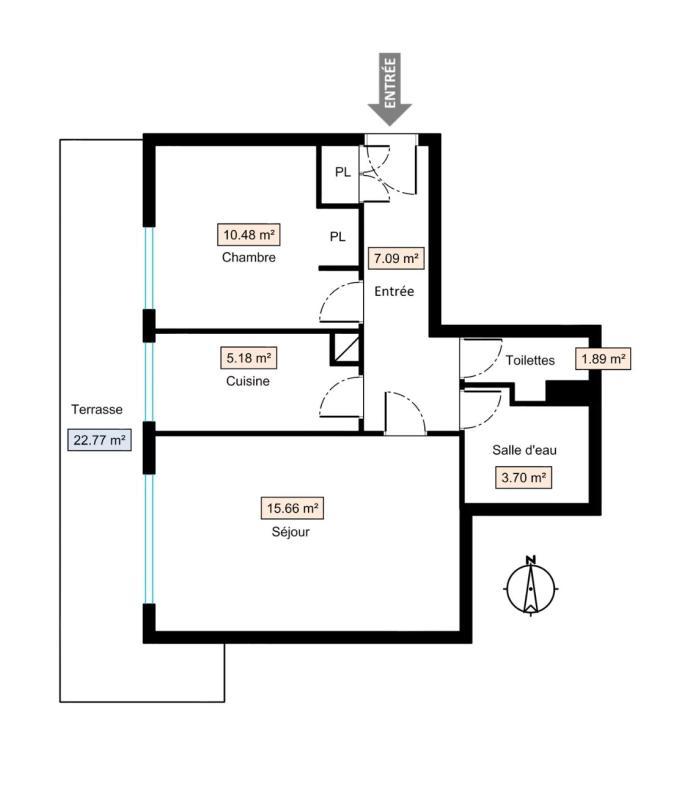 Appartement - 44 m² - 2 pièces