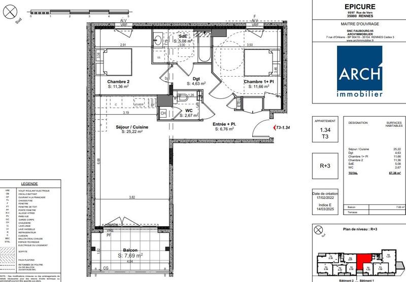 Appartement - 67 m² - 3 pièces