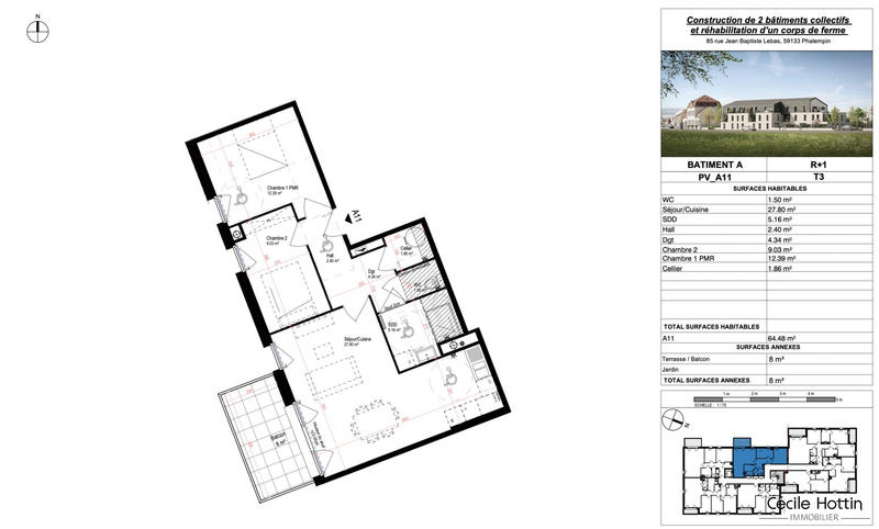 Appartement - 64 m² - 3 pièces