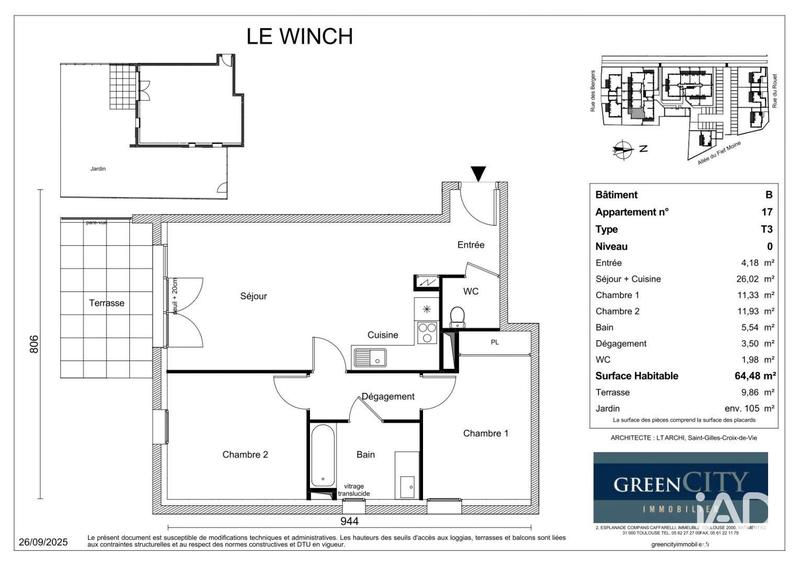 Appartement - 64 m² - 3 pièces