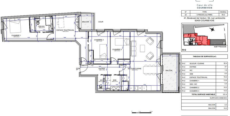 Appartement - 101 m² - 5 pièces