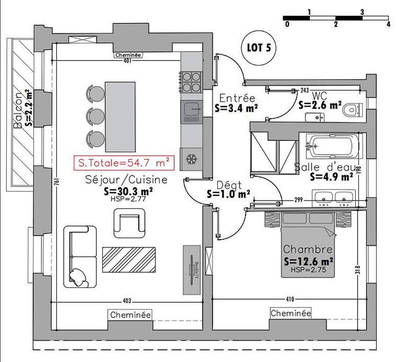 Appartement - 55 m² - 2 pièces