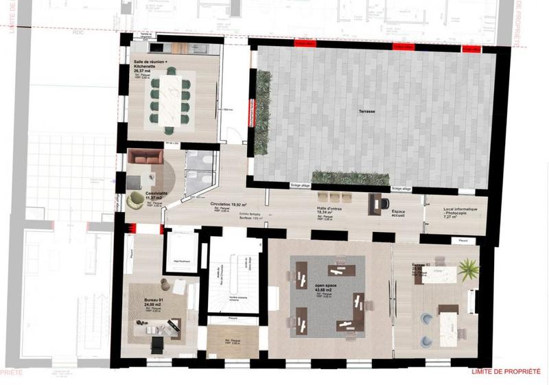 Bureau - 595 m² - 2 pièces