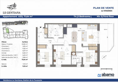 Appartement - 72 m² - 4 pièces