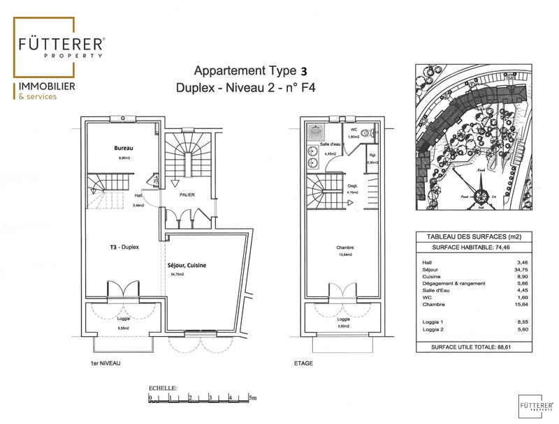 Duplex - 74 m² - 3 pièces