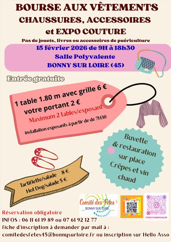 Bourse aux Vêtements et Expo-Couture le dimanche 15 février 2026 à Bonny Sur Loire (45)